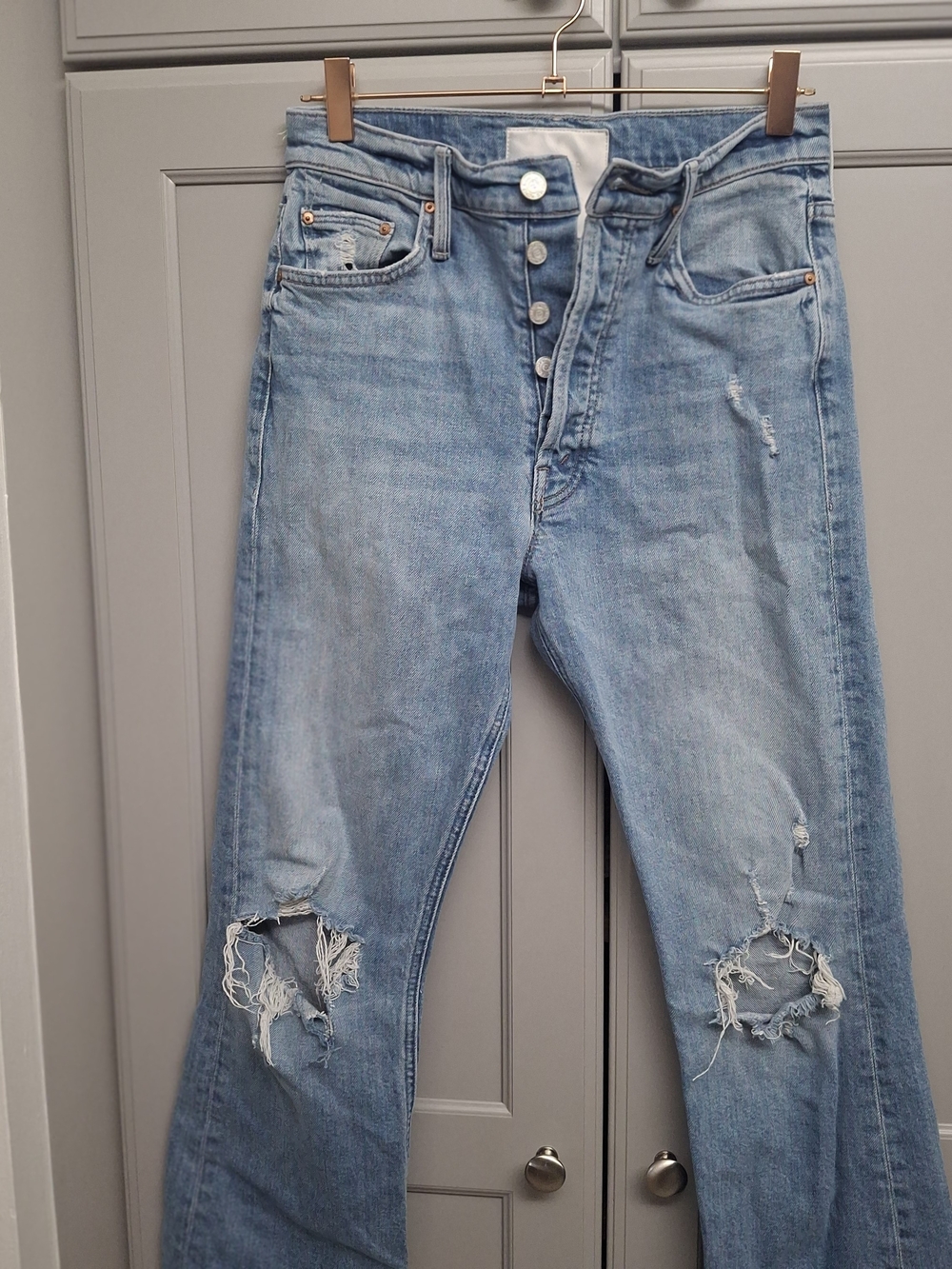 MOTHER Superior Light Blue Distressed Women's Jeans 27x25 High Waist Button Fly